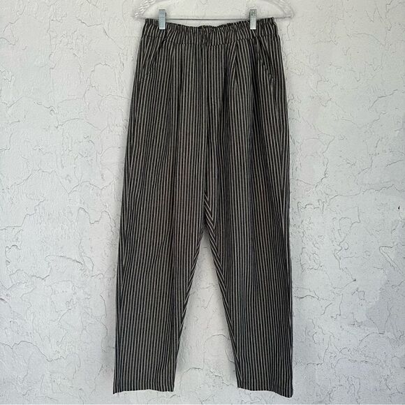 Women’s Size Medium Stripe Linen Pull On Pants Lagenlook Beachy Relaxed Loose - Picture 1 of 9